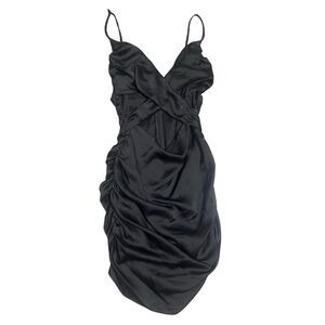 Black Satin Ruched Edgy Alt Fairy Grunge Emo Formal Mini Dress Size Small